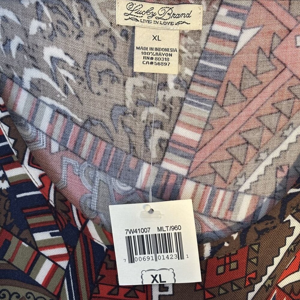 Lucky Brand XL Sleeveless Red Multi-Color Boho Print Dress With Tie Waist 100% - Picture 11 of 14